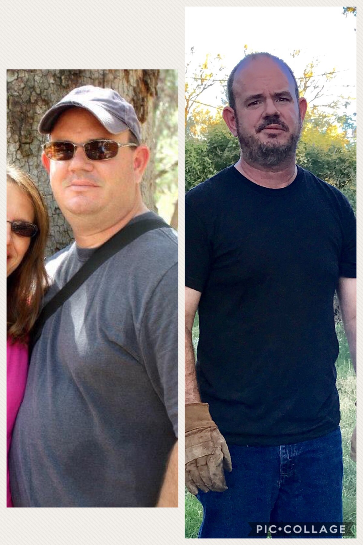 One year difference between these two pictures - holy weight loss Batman!